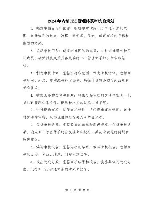 2024年内部HSE管理体系审核的策划