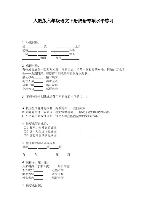 人教版六年级语文下册成语专项水平练习