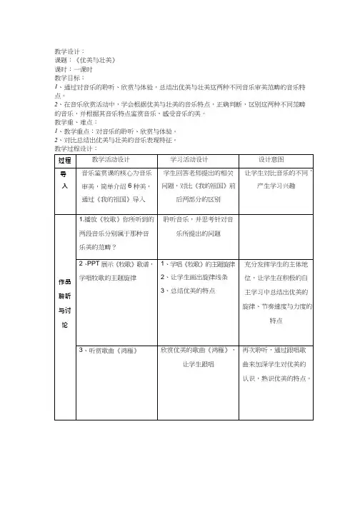 高中音乐《优美与壮美》优质教案、教学设计