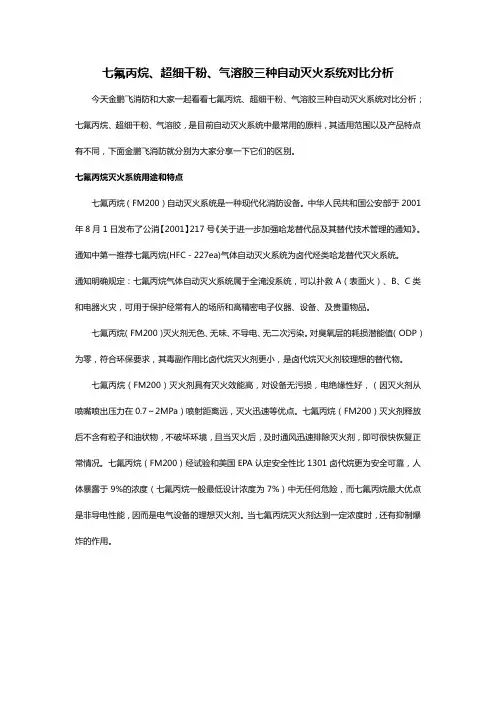 七氟丙烷、超细干粉、气溶胶三种自动灭火系统对比分析