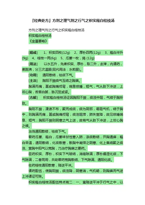 『经典处方』方剂之理气剂之行气之枳实薤白桂枝汤