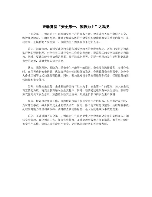 正确贯彻“安全第一,预防为主”之我见