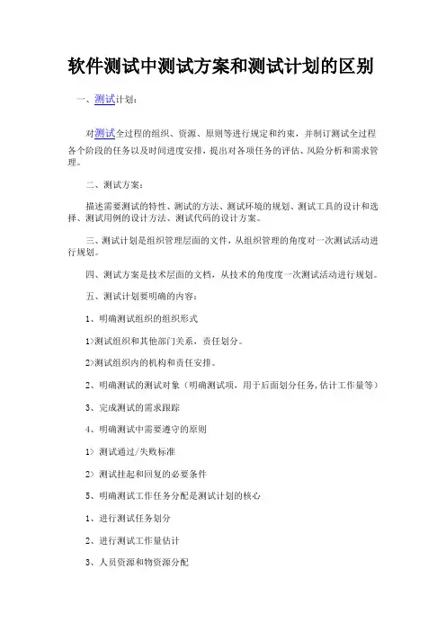 软件测试中测试方案和测试计划的区别