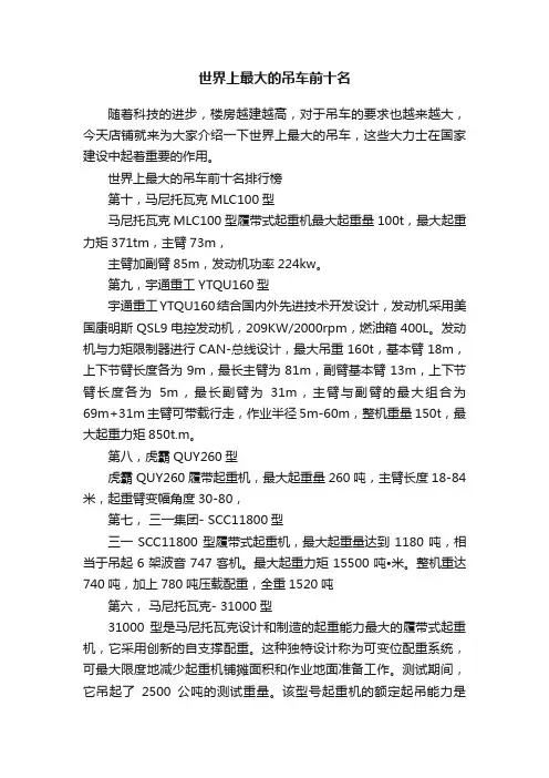 世界上最大的吊车前十名