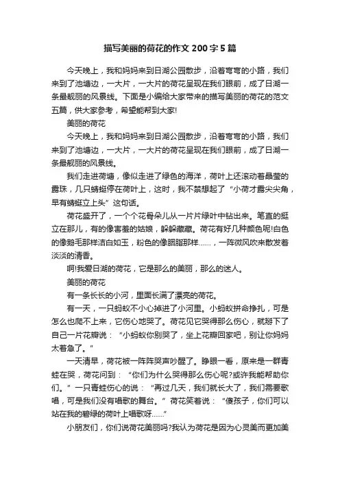 描写美丽的荷花的作文200字5篇