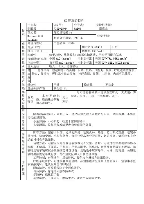 硫酸汞-安全技术说明书