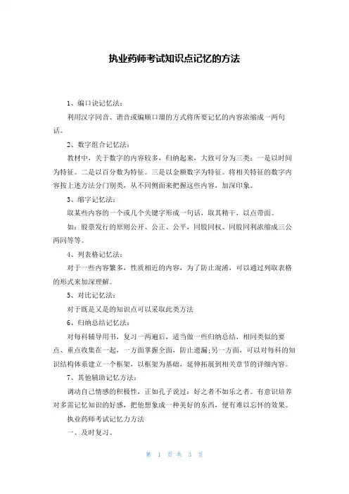 执业药师考试知识点记忆的方法