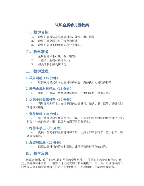 认识金属幼儿园教案