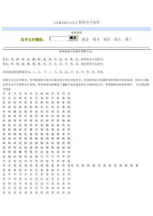 五行属木的字大全