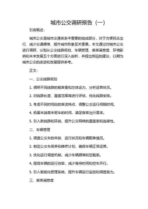 城市公交调研报告(一)