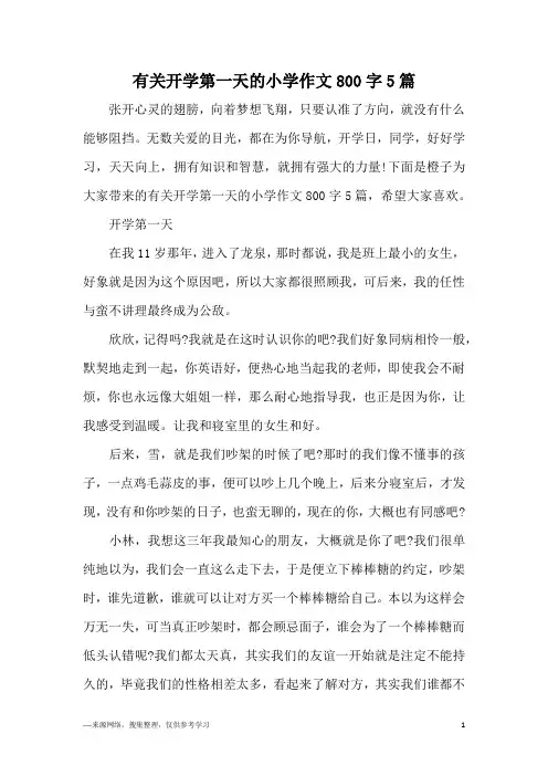 有关开学第一天的小学作文800字5篇
