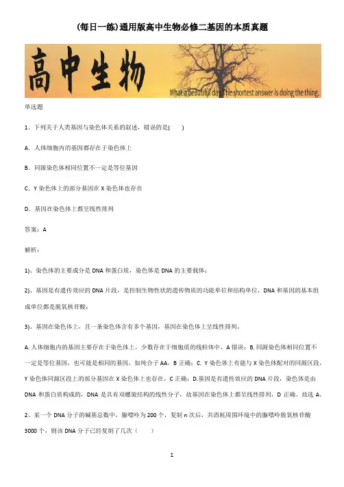 通用版高中生物必修二基因的本质真题