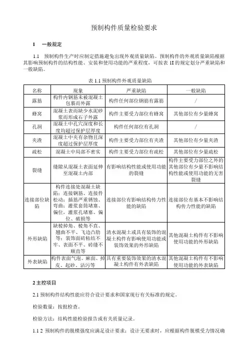 预制构件质量检验要求