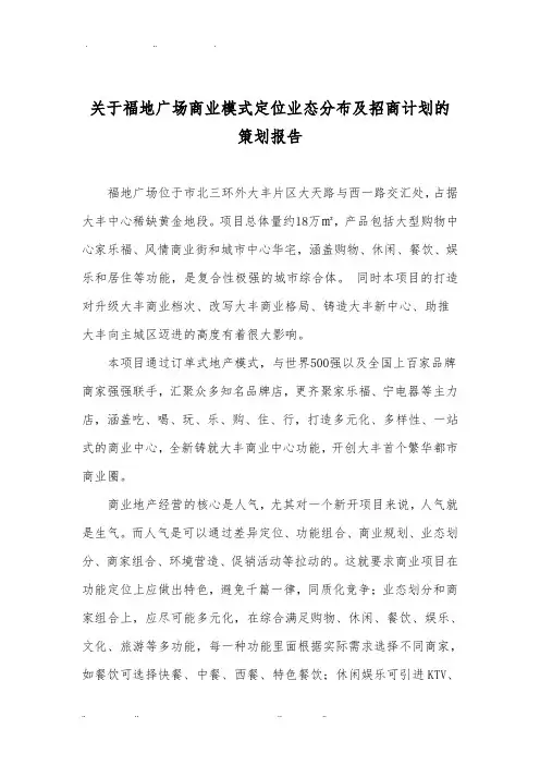 商场商业模式定位业态分布与招商计划的策划报告