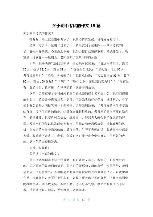 关于期中考试的作文15篇