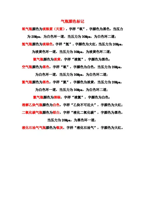 注安气瓶颜色标记