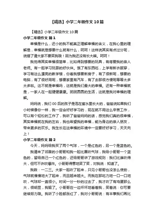 【精选】小学二年级作文10篇