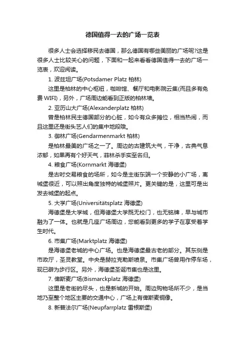 德国值得一去的广场一览表