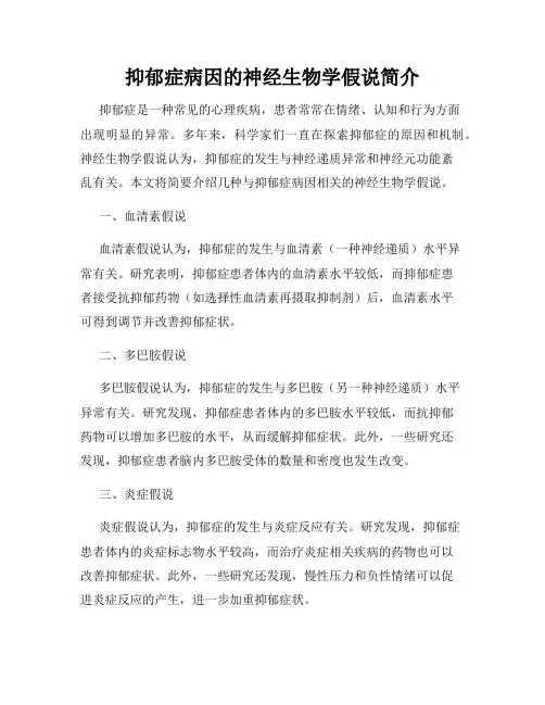 抑郁症病因的神经生物学假说简介