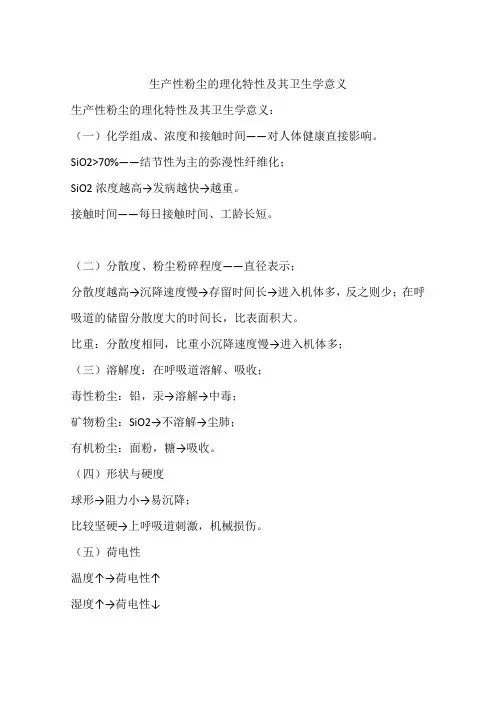 生产性粉尘的理化特性及其卫生学意义