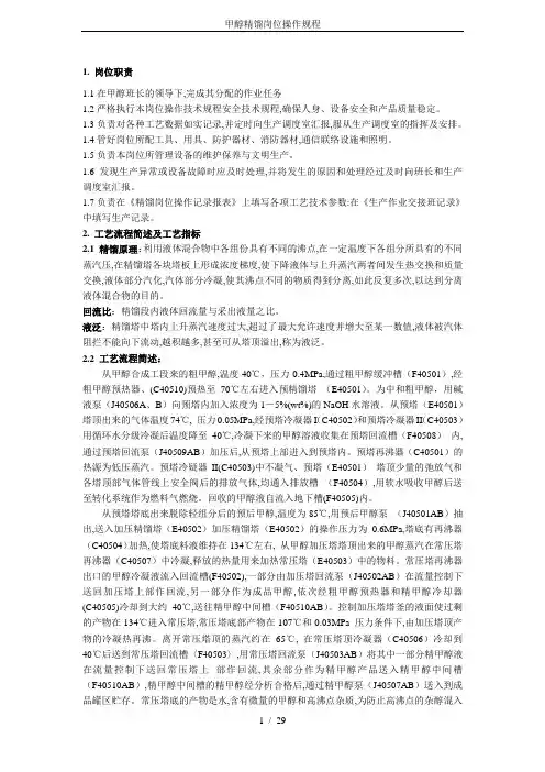 甲醇精馏岗位操作规程