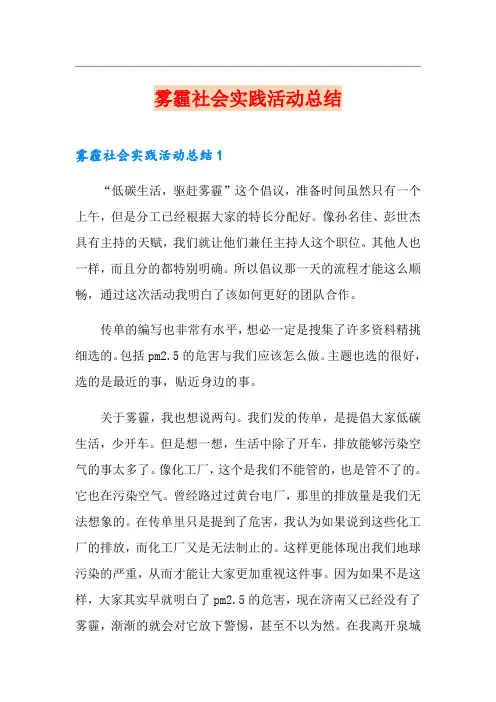 雾霾社会实践活动总结