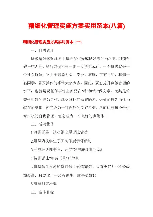 精细化管理实施方案实用范本(八篇)