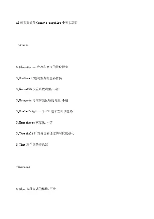 蓝宝石插件中英对照表