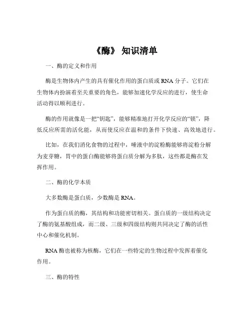 《酶》 知识清单