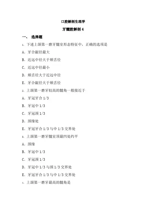 口腔医学专业《口腔解剖习题集-牙髓腔解剖4》