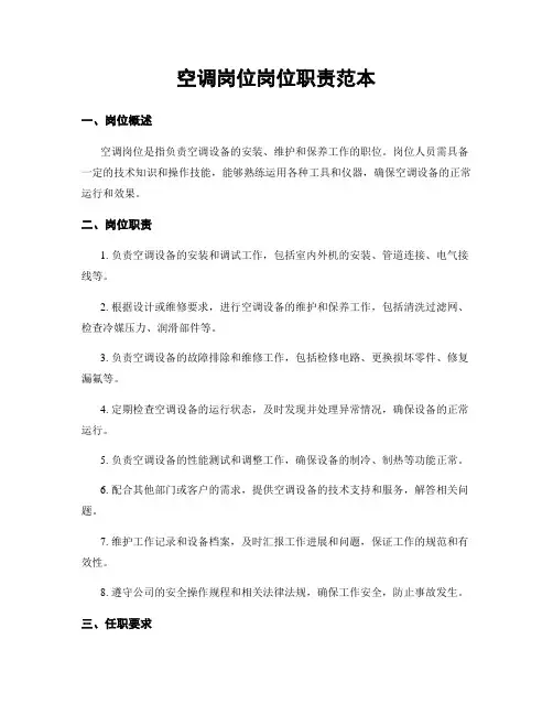 空调岗位岗位职责范本