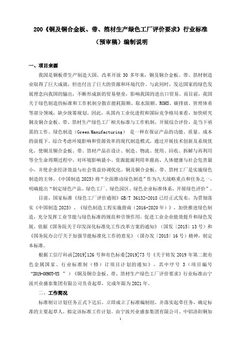 200《铜及铜合金板、带、箔材生产绿色工厂评价要求》行业