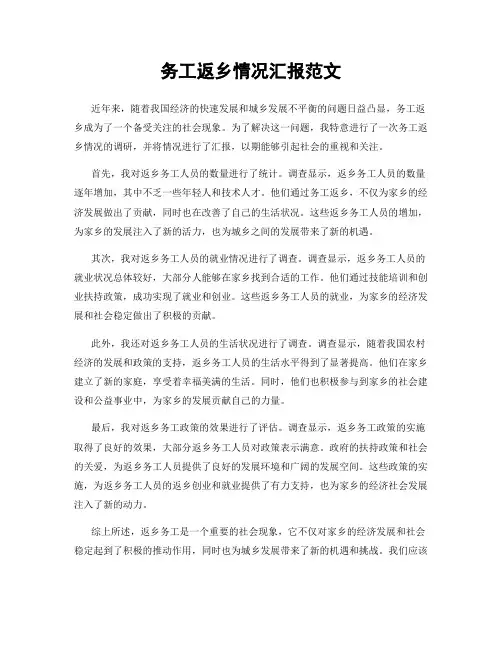 务工返乡情况汇报范文