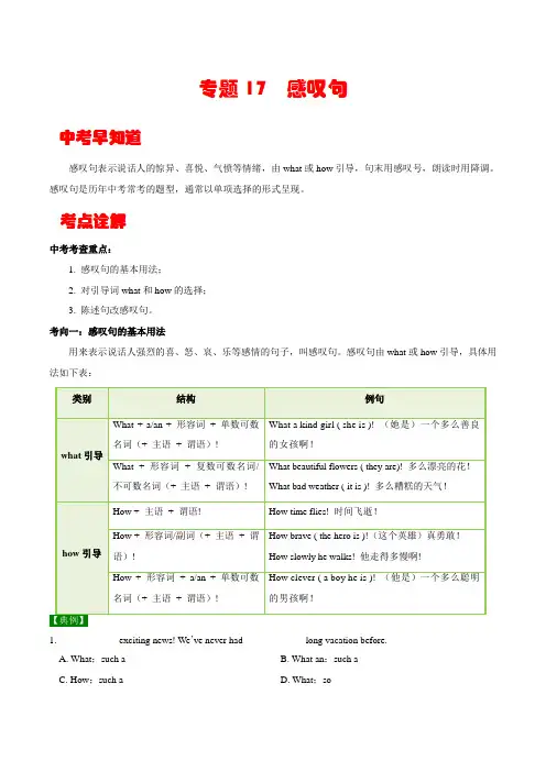 【中考英语考点详解+专项训练】专题17  感叹句 (原卷版)