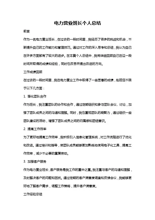 电力营业班长个人总结
