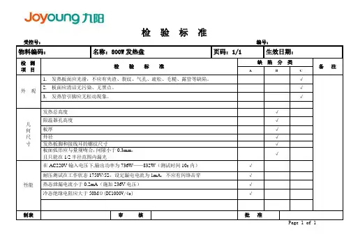 800W发热盘检验标准