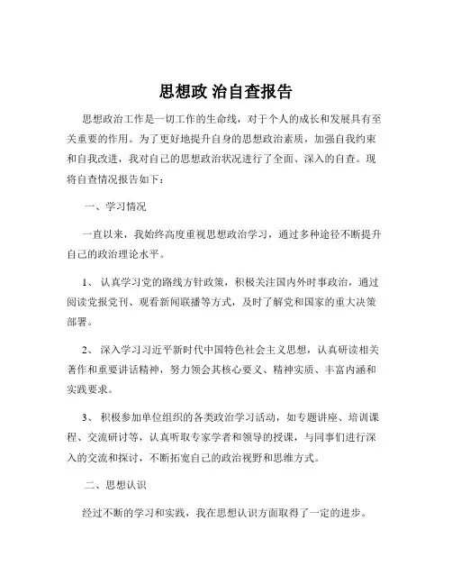 思想政 治自查报告