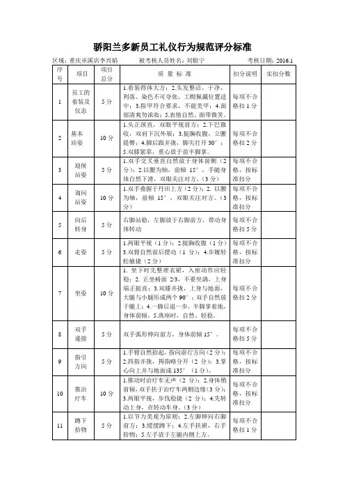 新员工礼仪行为规范评分标准