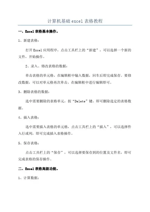 计算机基础excel表格教程