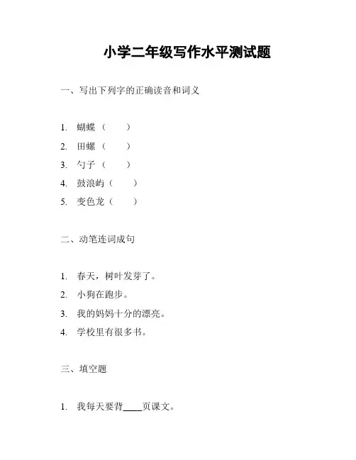 小学二年级写作水平测试题