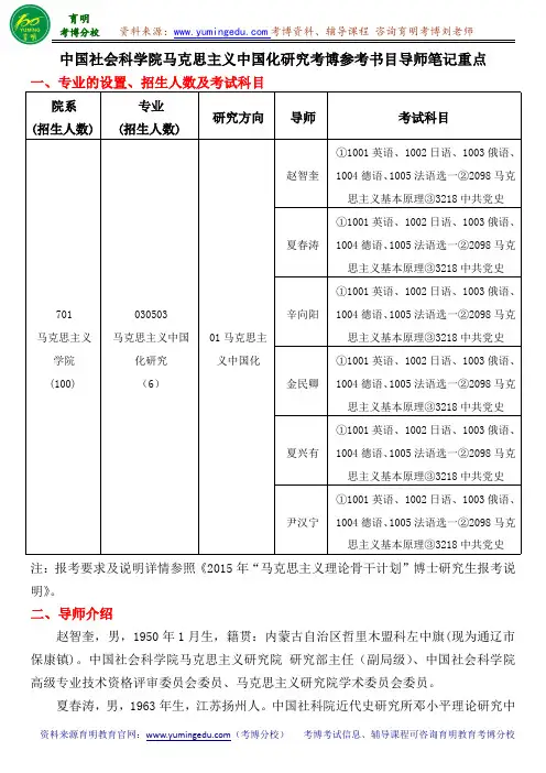 中国社会科学院马克思主义中国化研究考博参考书目导师笔记重点