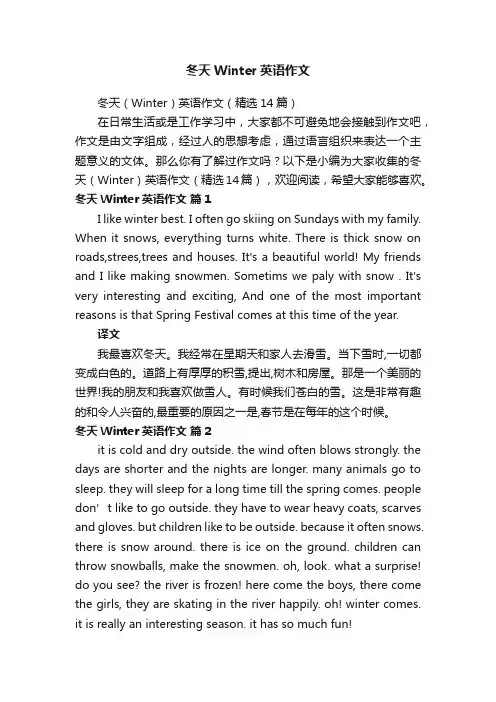 冬天（Winter）英语作文（精选14篇）
