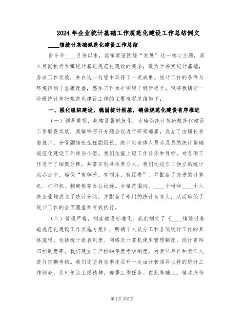 2024年企业统计基础工作规范化建设工作总结例文（二篇）