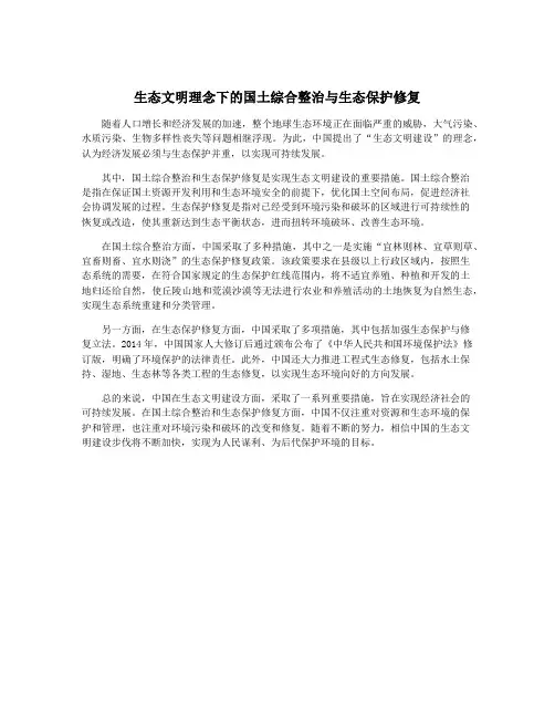 生态文明理念下的国土综合整治与生态保护修复