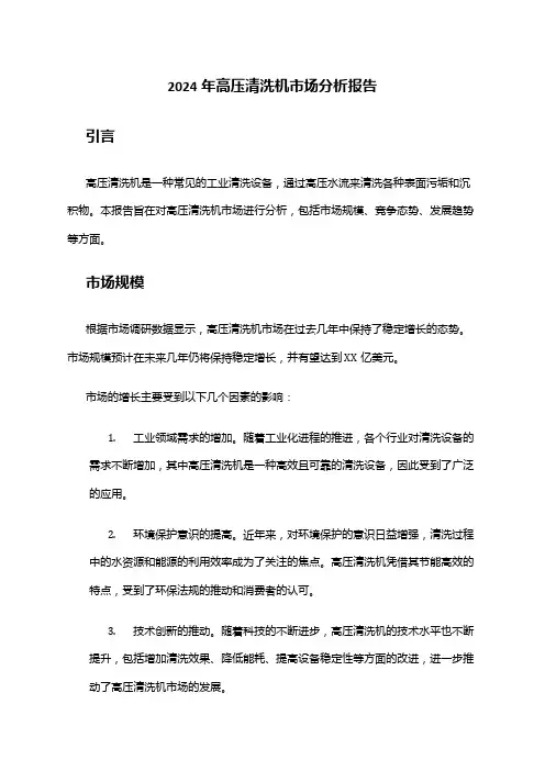 2024年高压清洗机市场分析报告