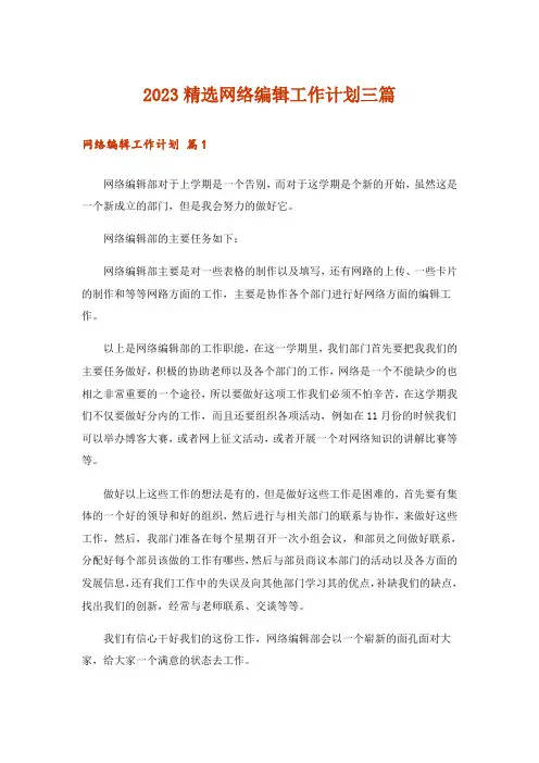 2023精选网络编辑工作计划三篇