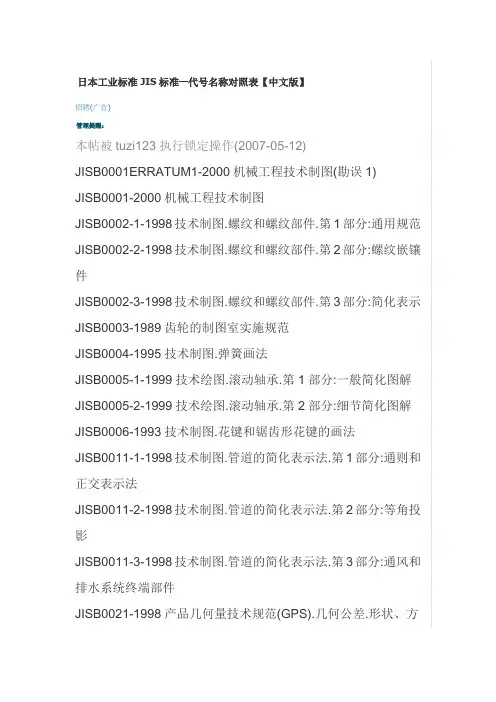 日本工业标准JIS标准—代 名称对照表