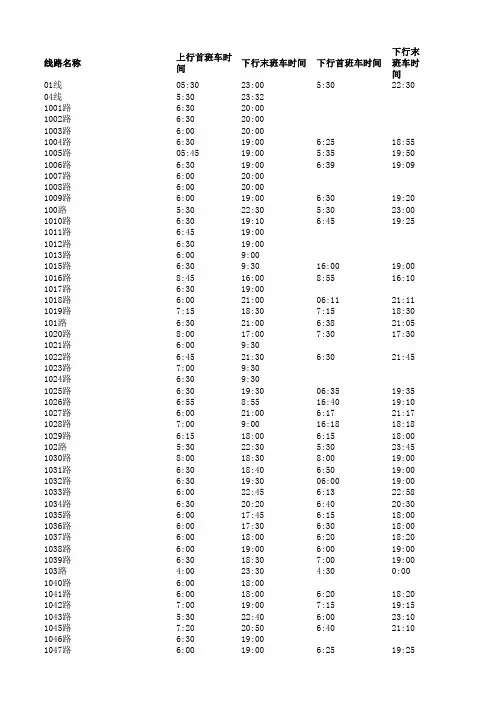 上海市公交首末班车时刻表