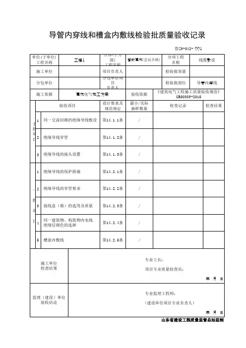 GB50303-2015导管内穿线和槽盒内敷线检验批质量验收记录
