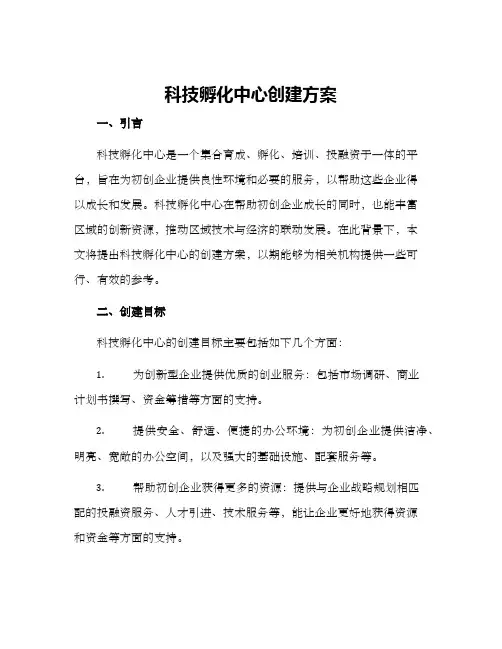 科技孵化中心创建方案